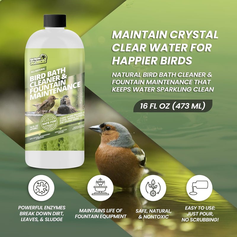Not Rocket Sciences 16oz Bird Bath Cleaner, Cleans 80 Gallons of Water, Ideal Fountain Cleaner Safe for Birds, Bird Bath Fountains Clarifier, Liquid Birdbath and Fountain Maintenance, Promotes Clean & Clear Water - Image 2